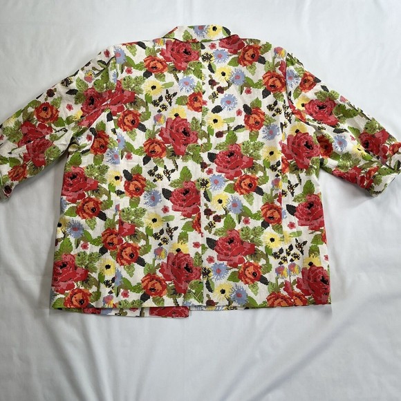 Vintage 90s Jacket Blazer Blair Womens 2XL Faux Stitch Floral Open Front Pockets - Picture 10 of 11